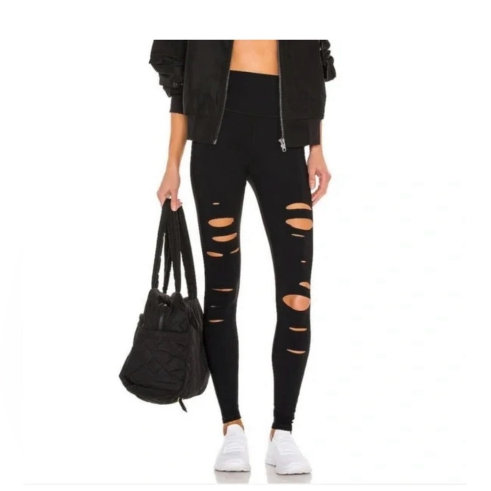 ALO Black High-Waist Ripped Warrior Legging Size XS